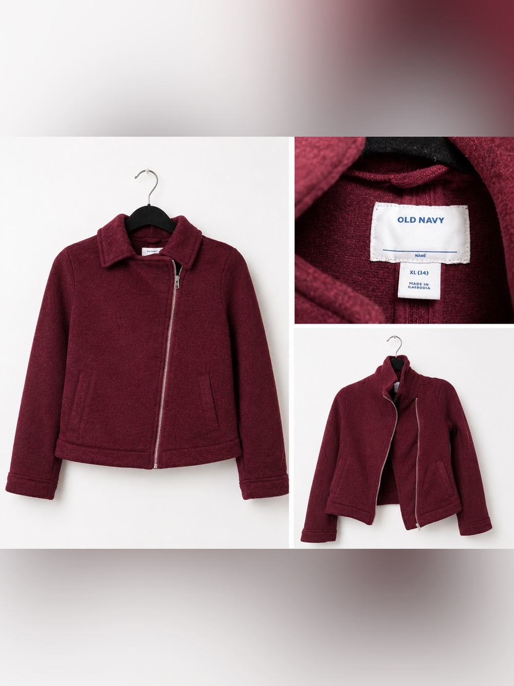 Old Navy Girls' Maroon Zip Wool-Blend Jacket